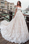 Off-the-shoulder Neckline A-line Wedding Dress With Lace Appliques