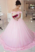 Off the Shoulder Vintage Pink Ball Gown Wedding Dresses