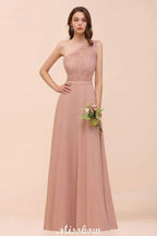 One Shoulder Chiffon Bridesmaid Dress Dusty Pink Wedding Guest Dress for Bride