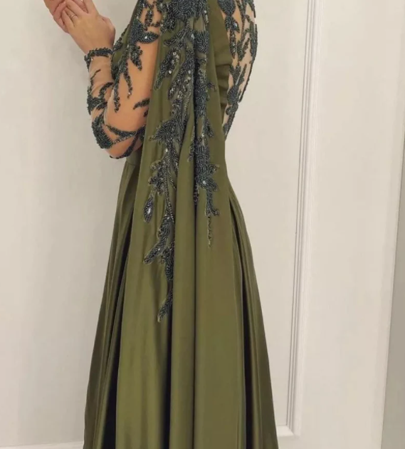 One Shoulder Evening Dress with Cape Long Sleeves