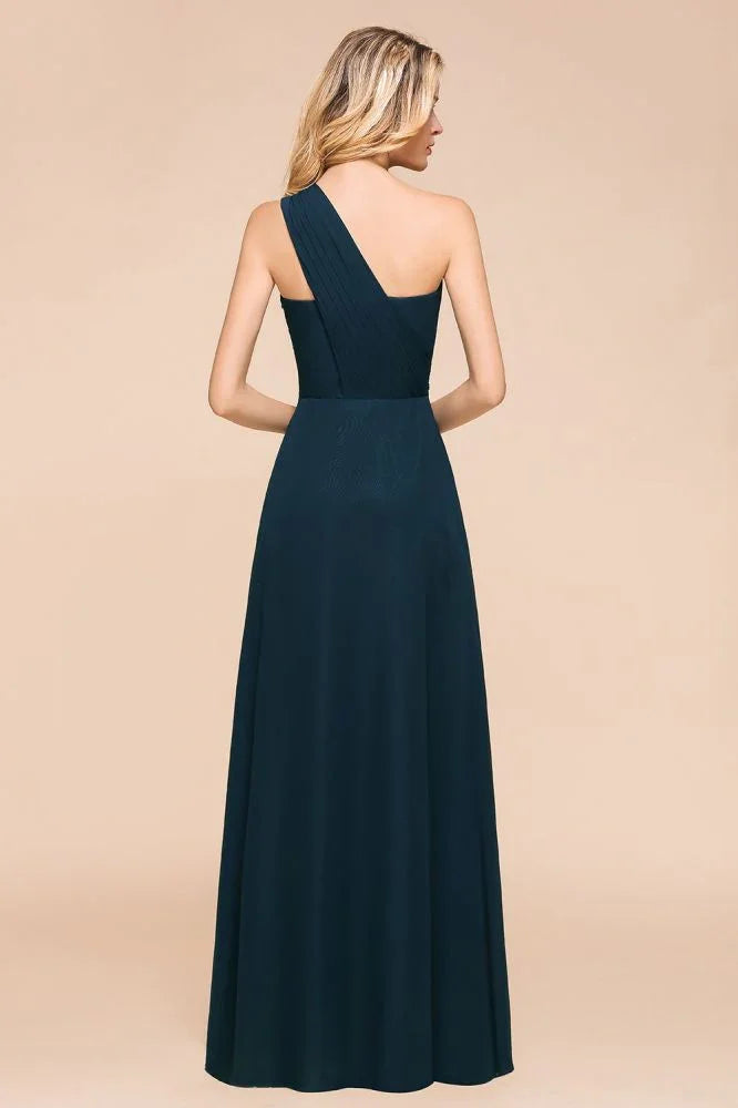 One Shoulder Floor-Length Bridesmaid Dress A-line Chiffon Wedding Party Dresses