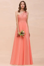 One Shoulder Floral Bridesmaid Dress Side Split Formal Wedding Guest Dress with Pocket