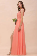One Shoulder Floral Bridesmaid Dress Side Split Formal Wedding Guest Dress with Pocket