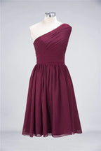 One-Shoulder Sleeveless Knee-Length Bridesmaid Dress with Ruffles Formal Party Dress