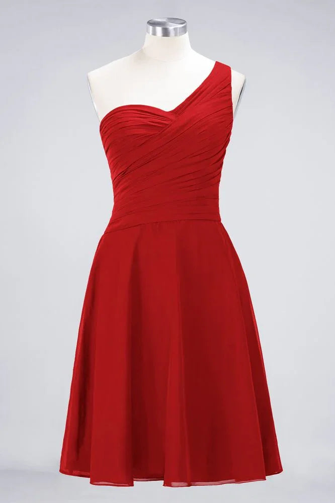 One-Shoulder Sweetheart Knee-Length Bridesmaid Dress Ruffles aline Party Dress