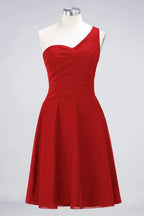 One-Shoulder Sweetheart Knee-Length Bridesmaid Dress Ruffles aline Party Dress