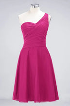 One-Shoulder Sweetheart Knee-Length Bridesmaid Dress Ruffles aline Party Dress