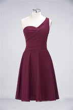 One-Shoulder Sweetheart Knee-Length Bridesmaid Dress Ruffles aline Party Dress