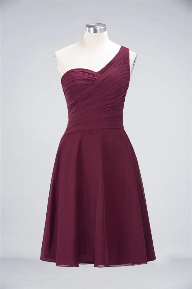 One-Shoulder Sweetheart Knee-Length Bridesmaid Dress Ruffles aline Party Dress