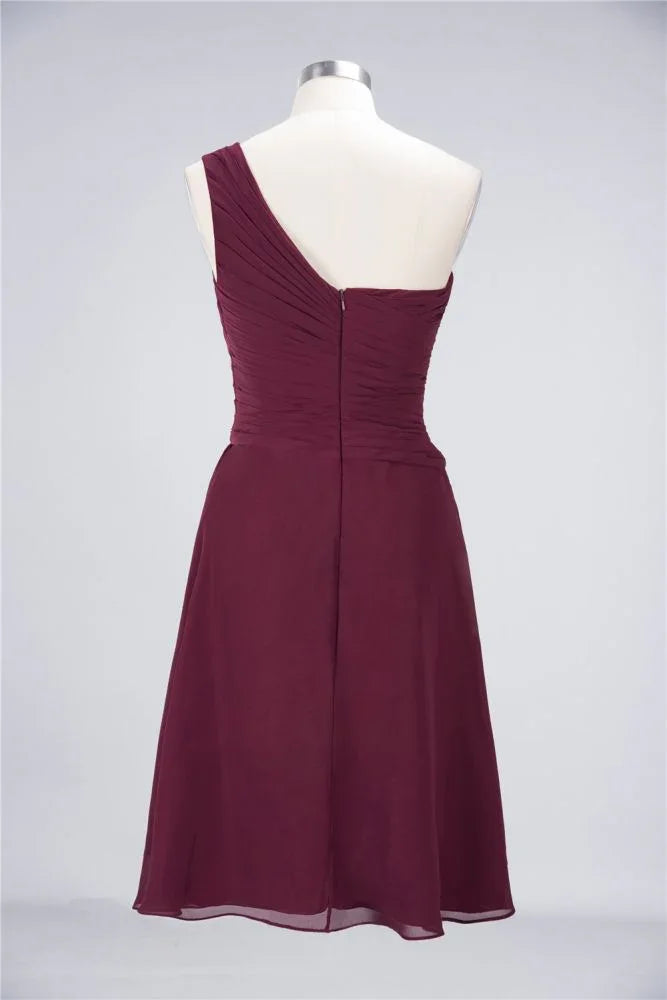 One-Shoulder Sweetheart Knee-Length Bridesmaid Dress Ruffles aline Party Dress