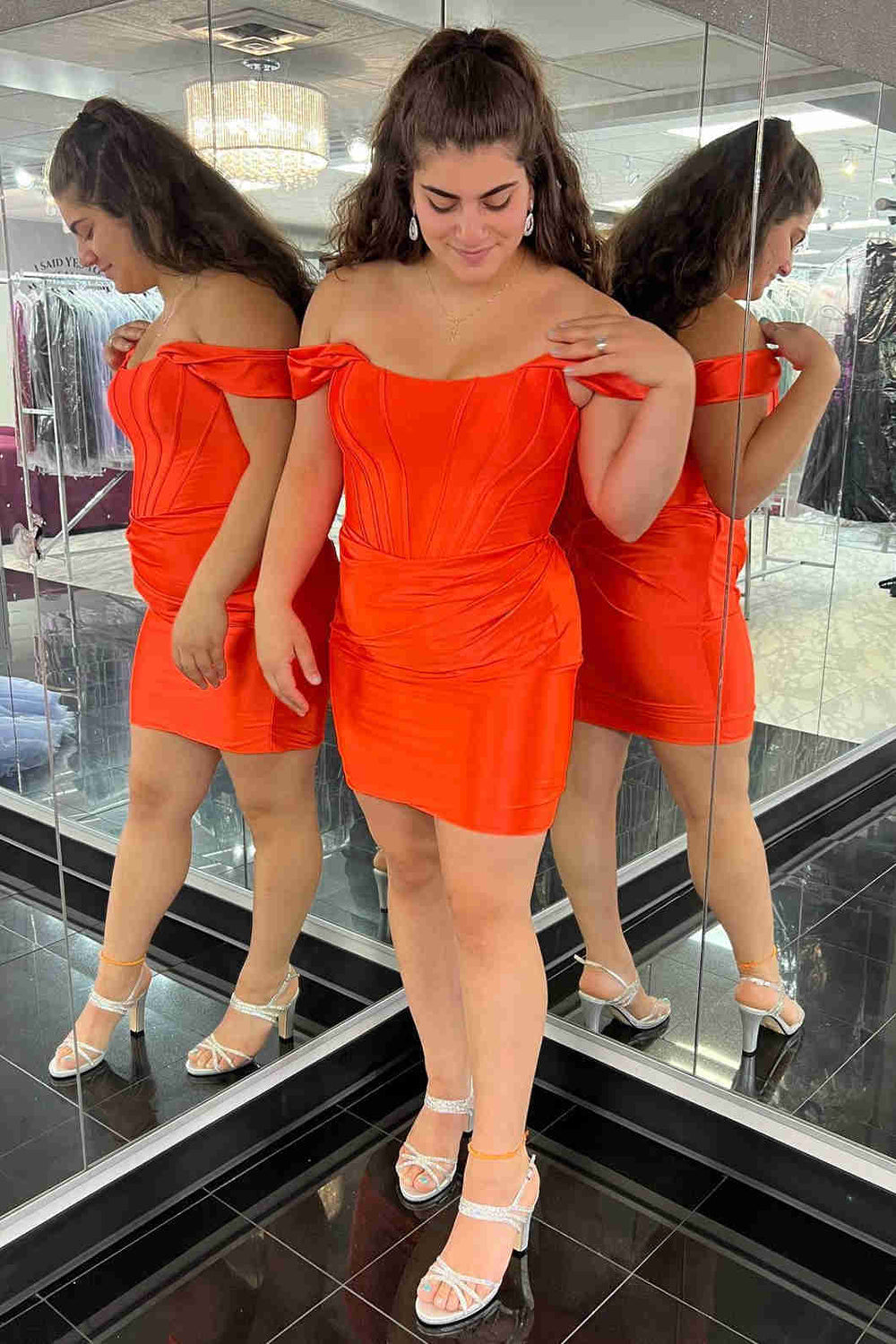 Sheath Off the Shoulder Satin Homecoming Dress