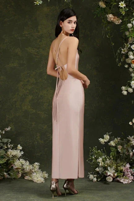 Pink Spaghetti Straps Sleeveless Mermaid Satin Prom Dresses