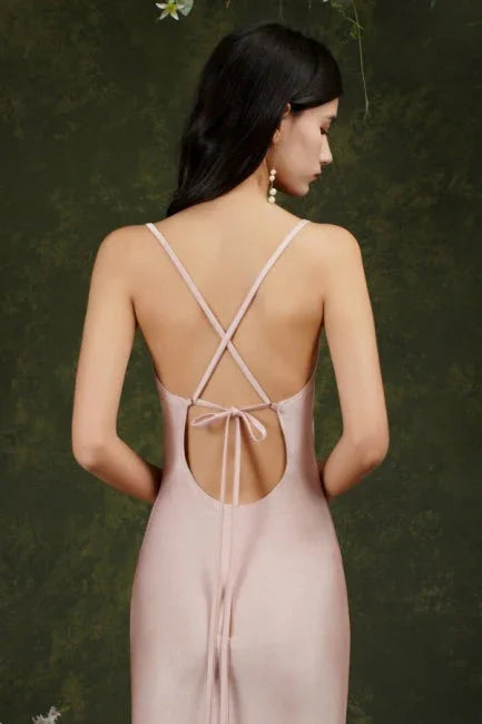 Pink Spaghetti Straps Sleeveless Mermaid Satin Prom Dresses