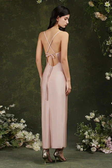 Pink Spaghetti Straps Sleeveless Mermaid Satin Prom Dresses
