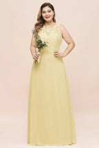 Plus Size Floral A-line Bridesmaid Dress Sleeveless Evening Maxi Dress for Girls Women