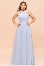 Plus Size Lavender Bridesmaid Dress Halter Floor Length Wedding Guest Dress