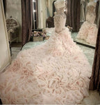 Plus Size Mermaid Crystal Lace Beads Sweetheart Long Train African Custom Made Ruffless Wedding Dress