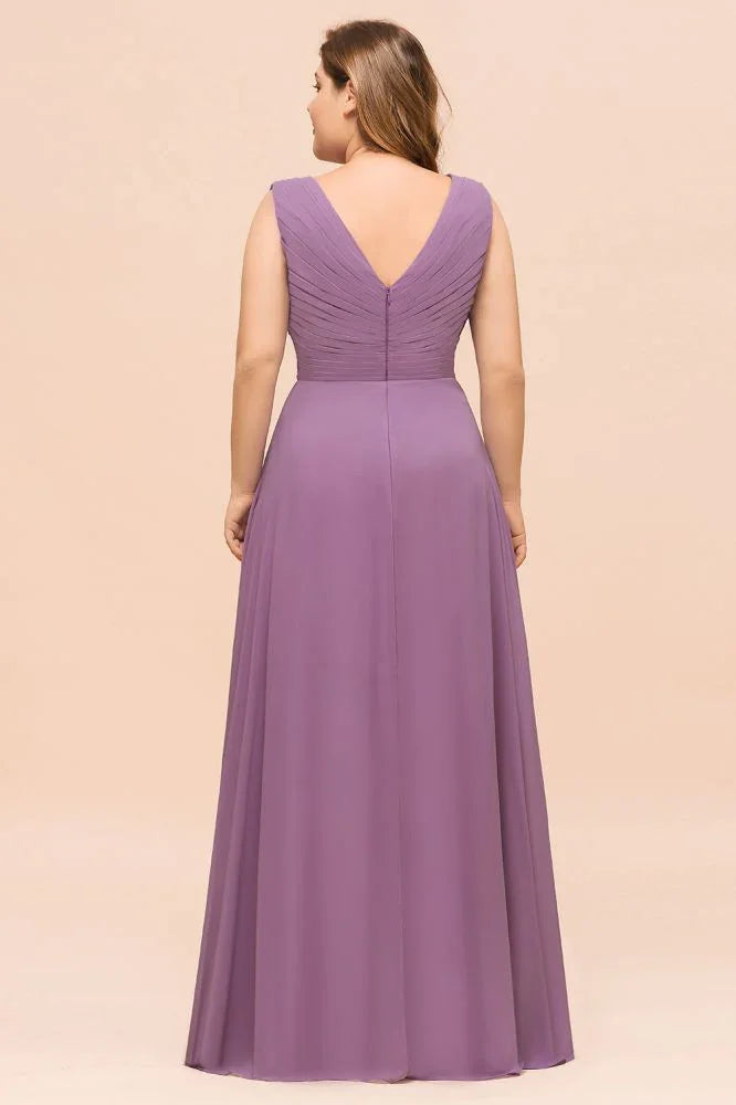 Plus Size Purple Bridesmaid Dress Maxi Chiffon Wedding Guest Dress