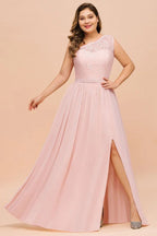 Plus Size Sleeveless aline Bridesmaid Dress Long Side Split Wedding Party Dress