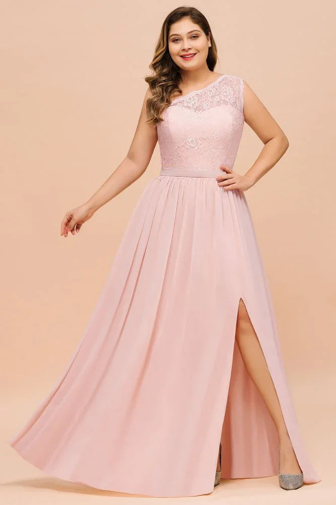 Plus Size Sleeveless aline Bridesmaid Dress Long Side Split Wedding Party Dress