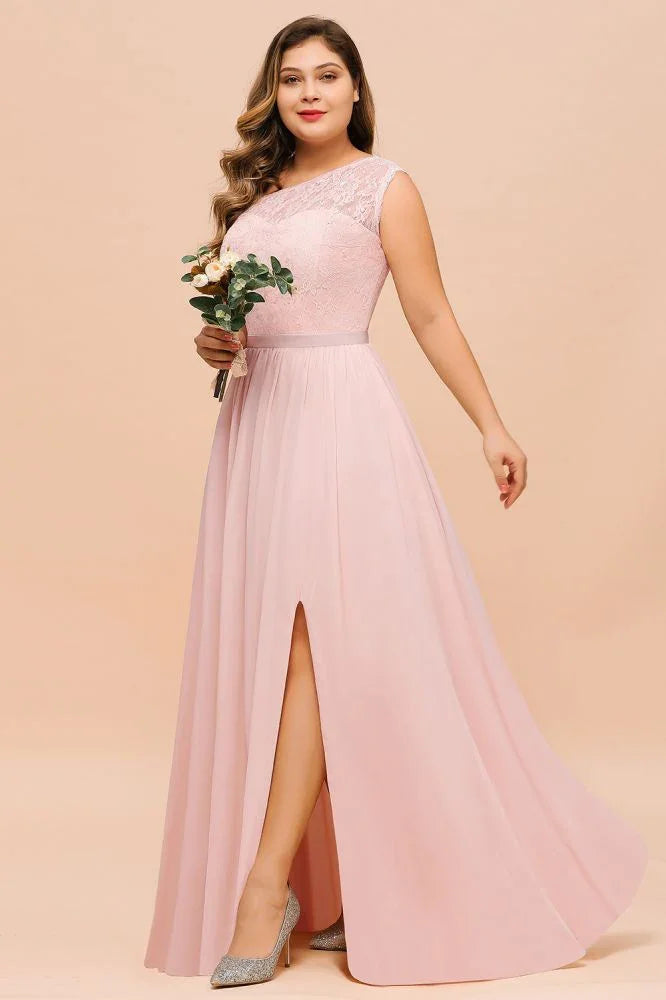 Plus Size Sleeveless aline Bridesmaid Dress Long Side Split Wedding Party Dress