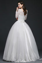Princess Scoop Tulle White Wedding Dress With Lace