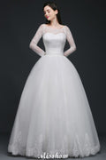 Princess Scoop Tulle White Wedding Dress With Lace