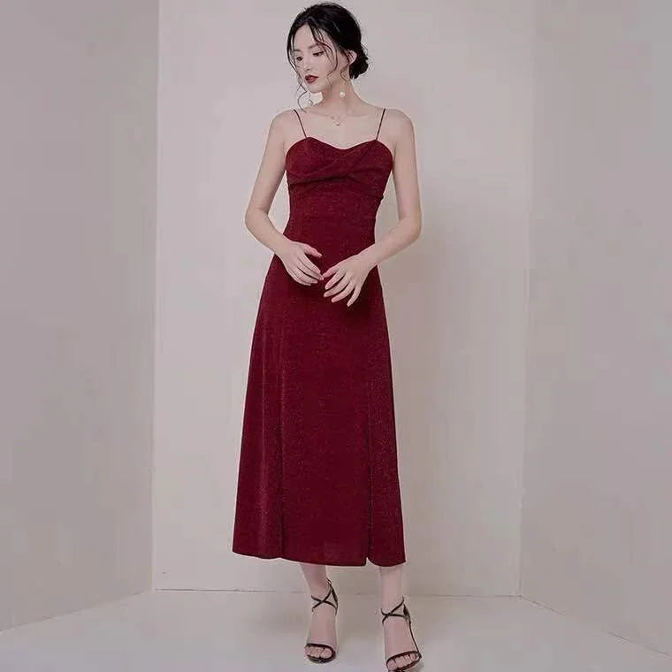 Wine red party dress spaghetti straps evening dress high slit prom dress backless formal dress custom made Y1140