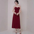 Wine red party dress spaghetti straps evening dress high slit prom dress backless formal dress custom made Y1140