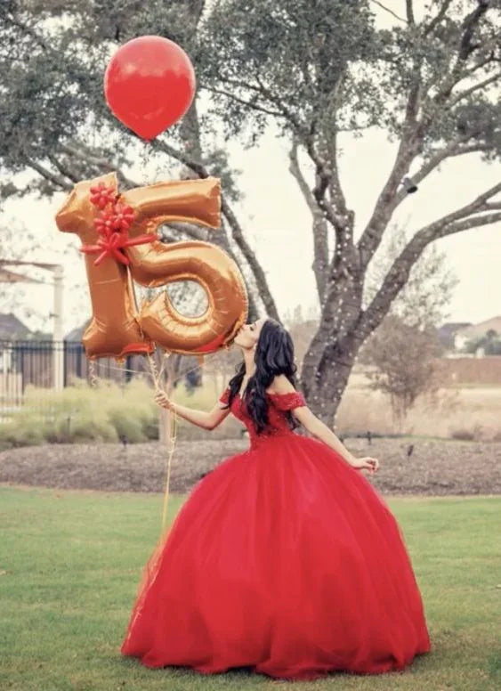 Pretty Red Off The Shoulder Quinceanera Dress,Red Ball Gown Y1106
