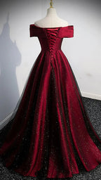 Burgundy satin long A line prom dress evening dress Y767