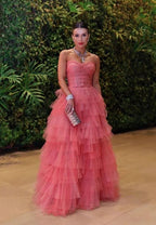 Romantic Frill-Layered Tulle Evening Dress Strapless Tulle Prom Dress Y1057