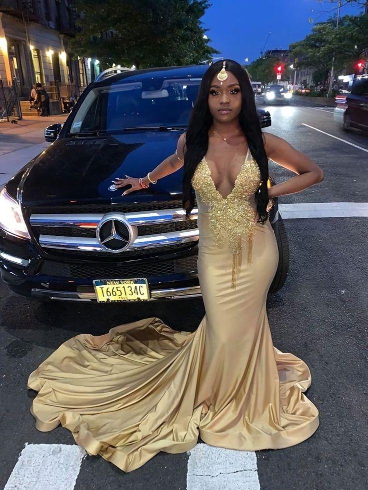 Charming Mermaid V Neck Evening Dress Sexy Evening Gown Y842