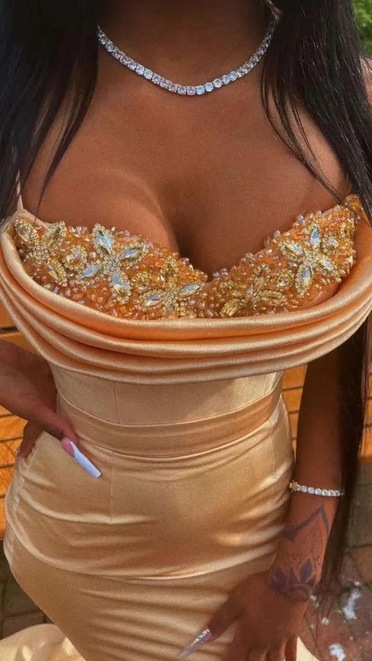 Mermaid Spaghetti Straps Prom Dress Sexy Evening Dress With Train Y544