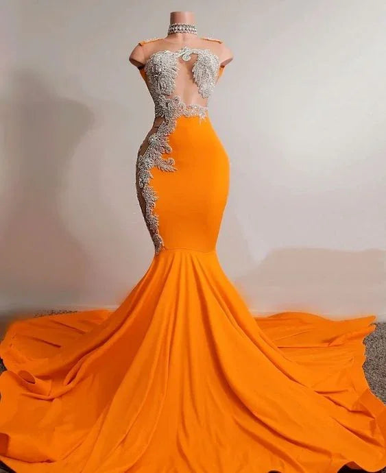 Orange Mermaid Prom Dress Sleeveless Evening Dress Charming Evening Dress Y567