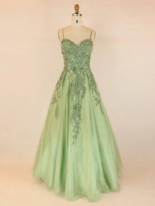 Ball Gown V-neck Tulle Floor-length With Appliques Lace Prom Dresses S26312