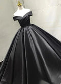 Black v neck satin long prom dress black evening dress S26309