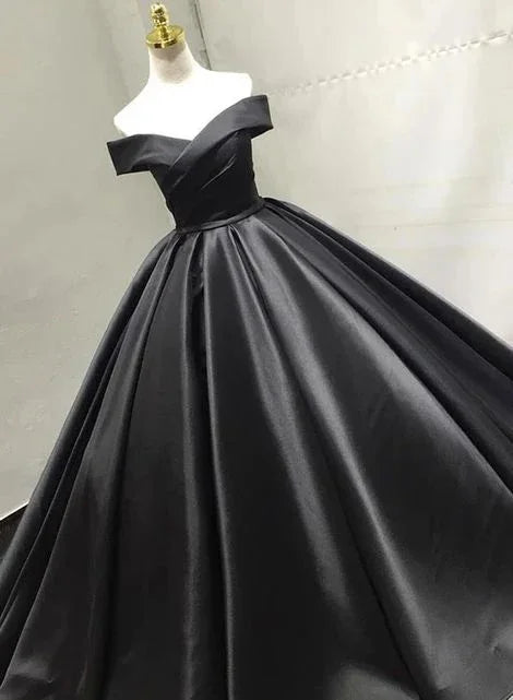 Black v neck satin long prom dress black evening dress S26309