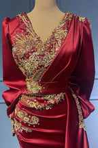 Red evening dresses with sleeves elegant floor-length prom dresses