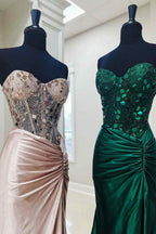 Rodina | Cut Glass Mirror Rhinestone Corset Long Evening Dress with Slit