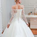 Romantic Lace Princess Satin Wedding Dress| Aline Bridal Gown with Cathedral Train