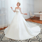 Romantic Lace Princess Satin Wedding Dress| Aline Bridal Gown with Cathedral Train