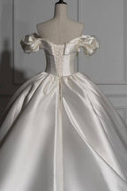 Romantic Off-the-shoulder Ball Gown Satin Wedding Dresses