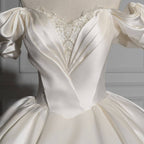 Romantic Off-the-shoulder Ball Gown Satin Wedding Dresses