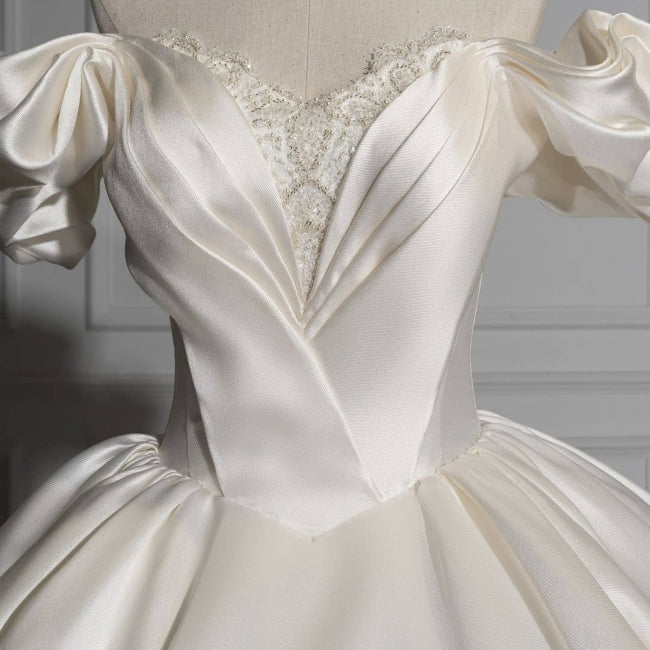 Romantic Off-the-shoulder Ball Gown Satin Wedding Dresses