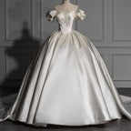 Romantic Off-the-shoulder Ball Gown Satin Wedding Dresses