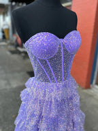 Rosina | Lavender A-Line Sweetheart Sequins Long Prom Dresses With Split