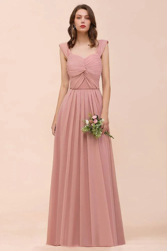 Ruffle Straps A-line Maxi Dusty Pink Bridesmaid Dress for Girls