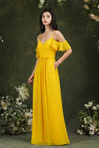 Ruffles Aline Spaghetti Strapes Tulle Long Prom Dress