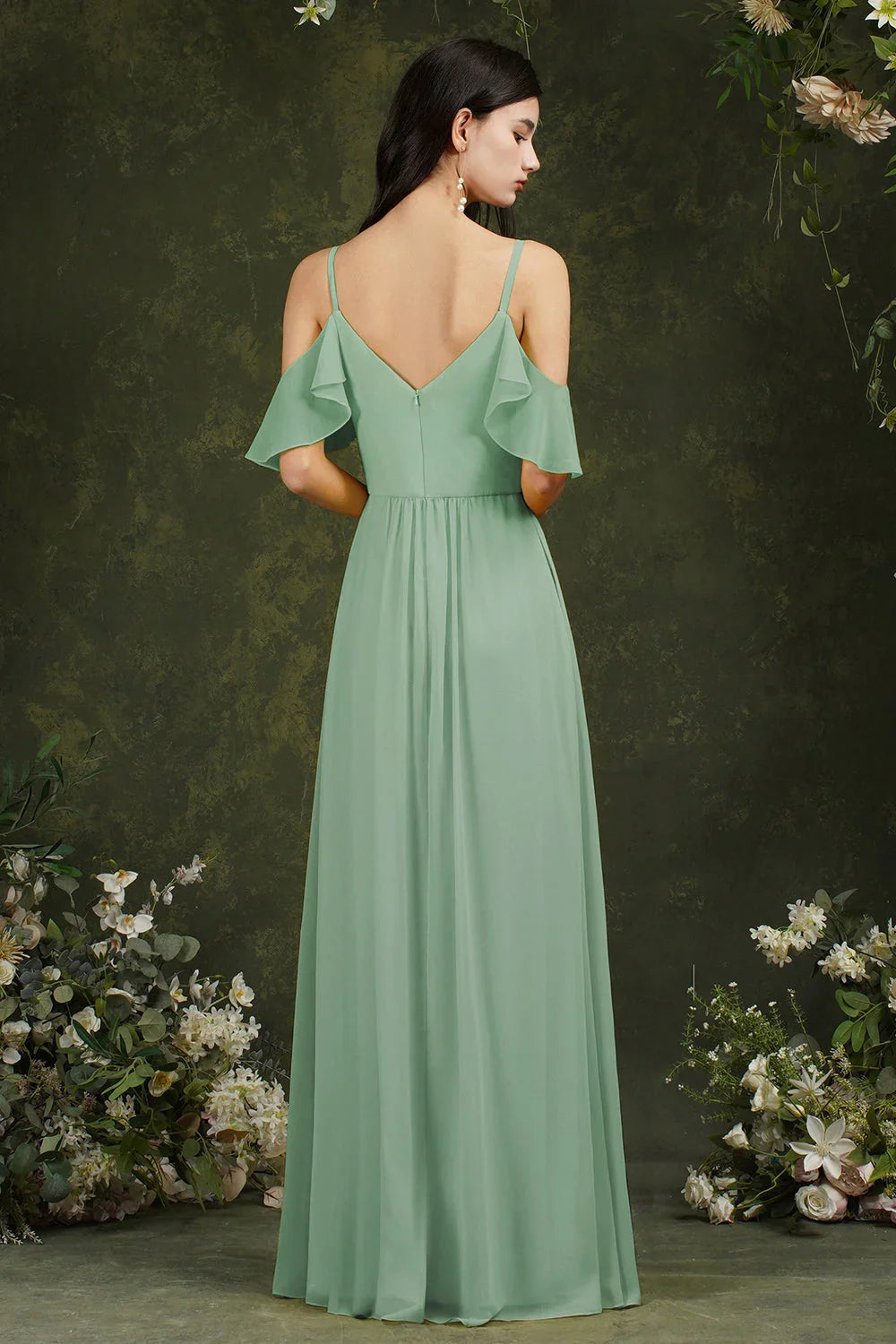 Ruffles Aline Spaghetti Strapes Tulle Long Prom Dress